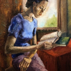 Marion-Greenwood-1909-1970-Portrait-of-a-Woman-Reading-c.-1950-Oil-on-Board-19.75-x-15.5-Signed-Lower-Left-Framed-1680