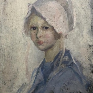 Rae-Sloan-Bredin-1880-1933-Girl-in-a-White-Hat-Katharine-Rosen-Warner-1912-Oil-on-Board-10.5-x-8.25-Signed-Lower-Right-Framed.-3120