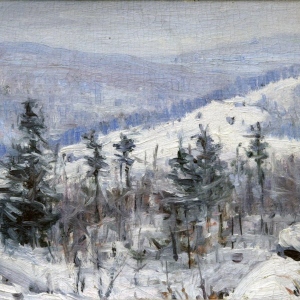 Zulma-Steele-1881-1979-Ohayo-Mountain-in-Winter-c.-1950-Oil-on-Board-8-x-10-Signed-on-Verso-Framed-5400