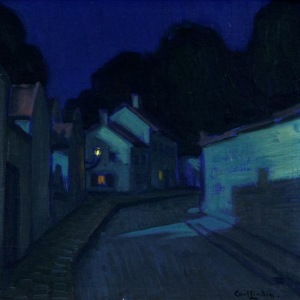 carl-eric-lindin_villiage-nocturne_oil-on-canvas-on-board_sold-for-2315-00